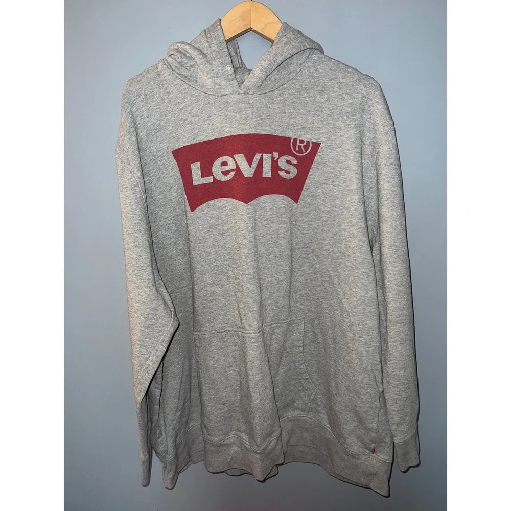 Levis Mens 3XL‎ Heather Gray Batwing Graphic Logo Pullover Hoodie Sweatshirt